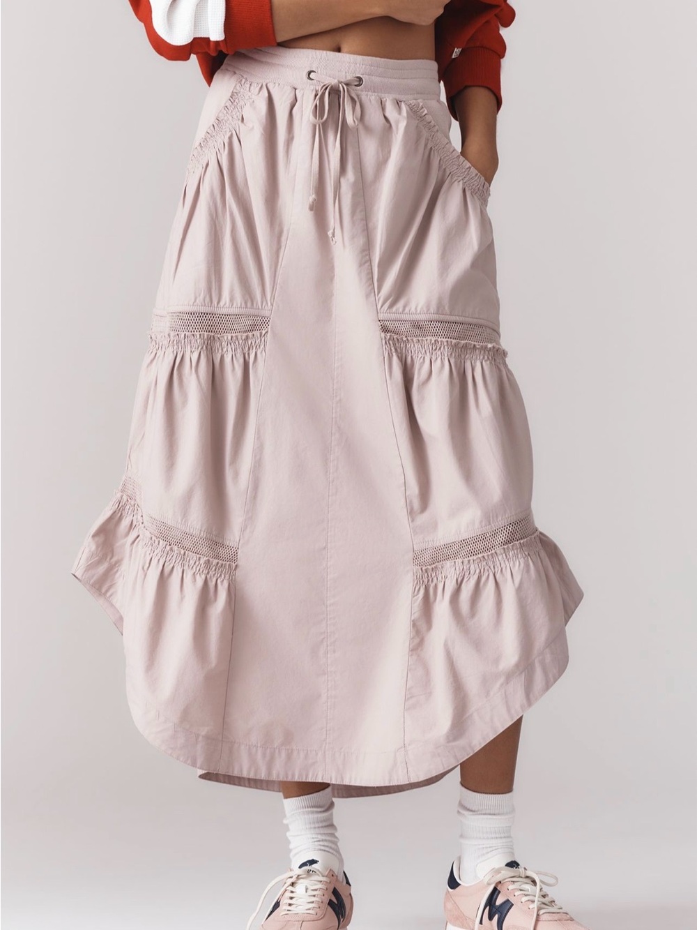 Tiered Drawstring Midi Skirt in Blush